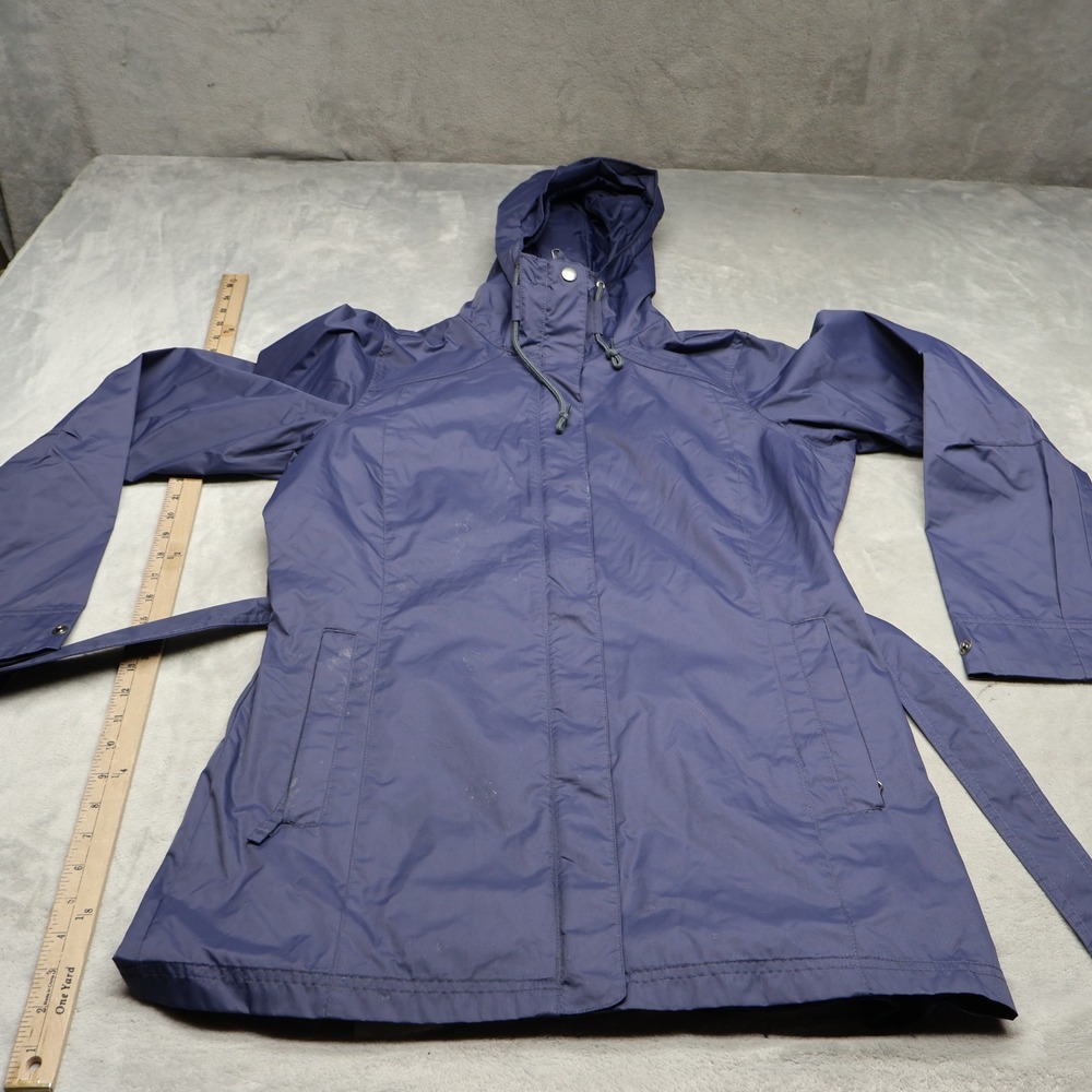 Columbia Jacket Womens Medium Blue Pardon My Trench Belted Coat Hooded Wind Rain